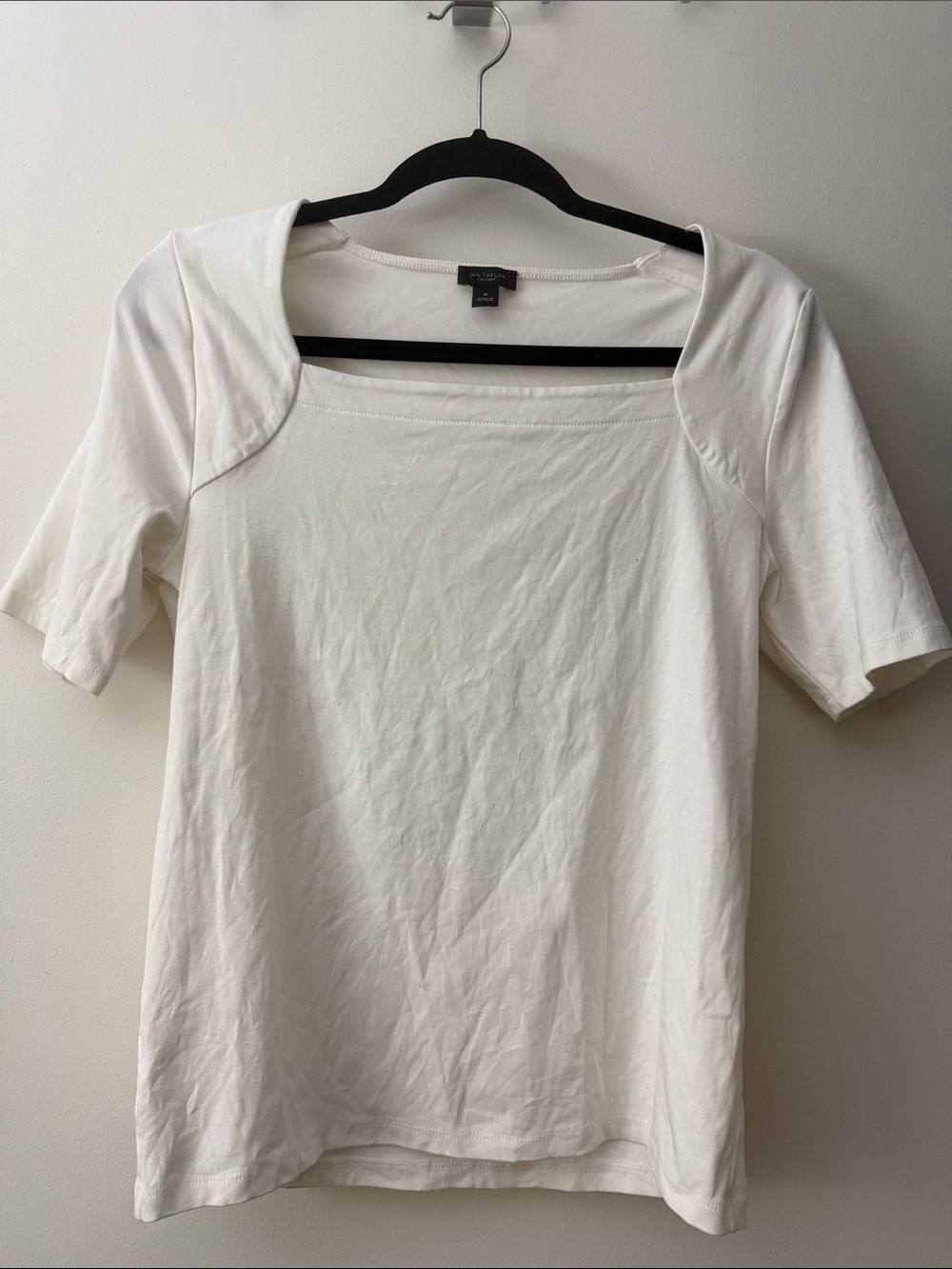 Ann Taylor Factory White Short-Sleeve Square Neck Tee